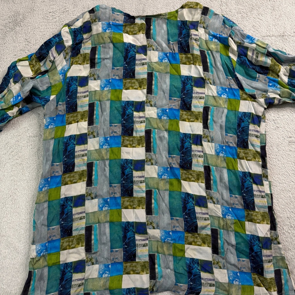 NWT APNY XXL Blue Green Mix Print V Neck Top 3/4 Sleeve Cupro Viscose - Picture 8 of 9